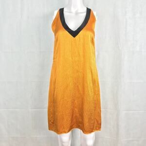 Miguelina Dress Womens Sz S Mustard Gold Textured Silk Racerback V‎ Neck